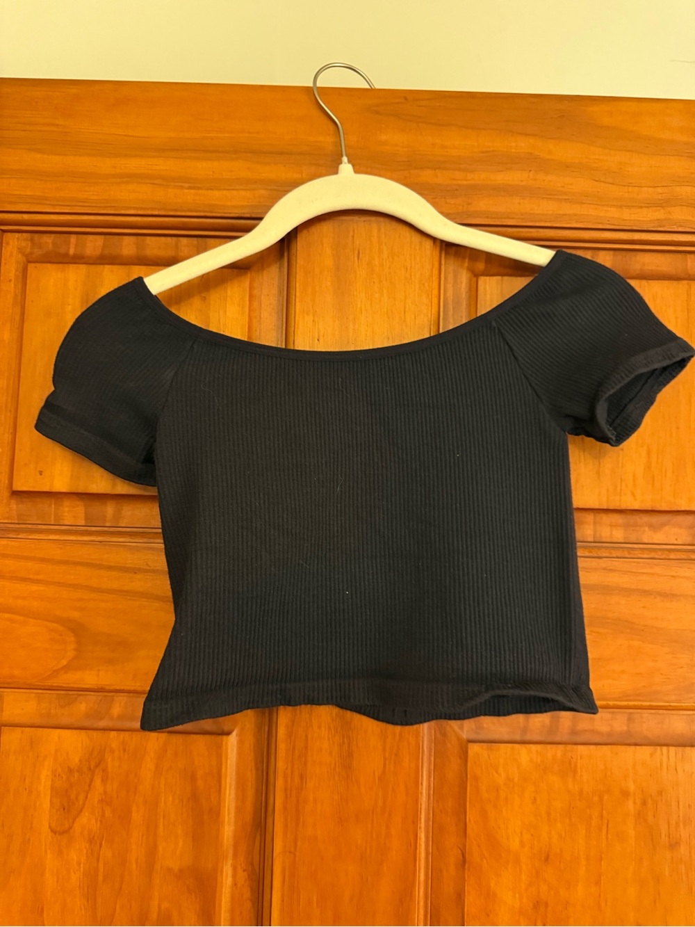 Together Black Ribbed Off-Shoulder Crop Top